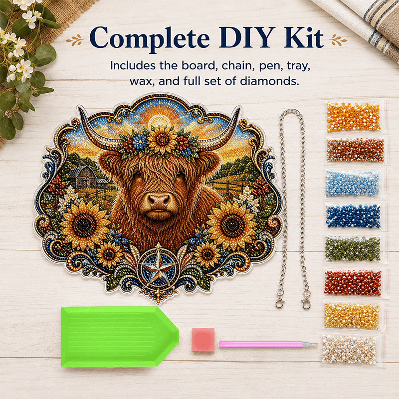 💥LAST DAY 49% OFF💥Highland Cow Diamond Art Hanging Ornament Kit