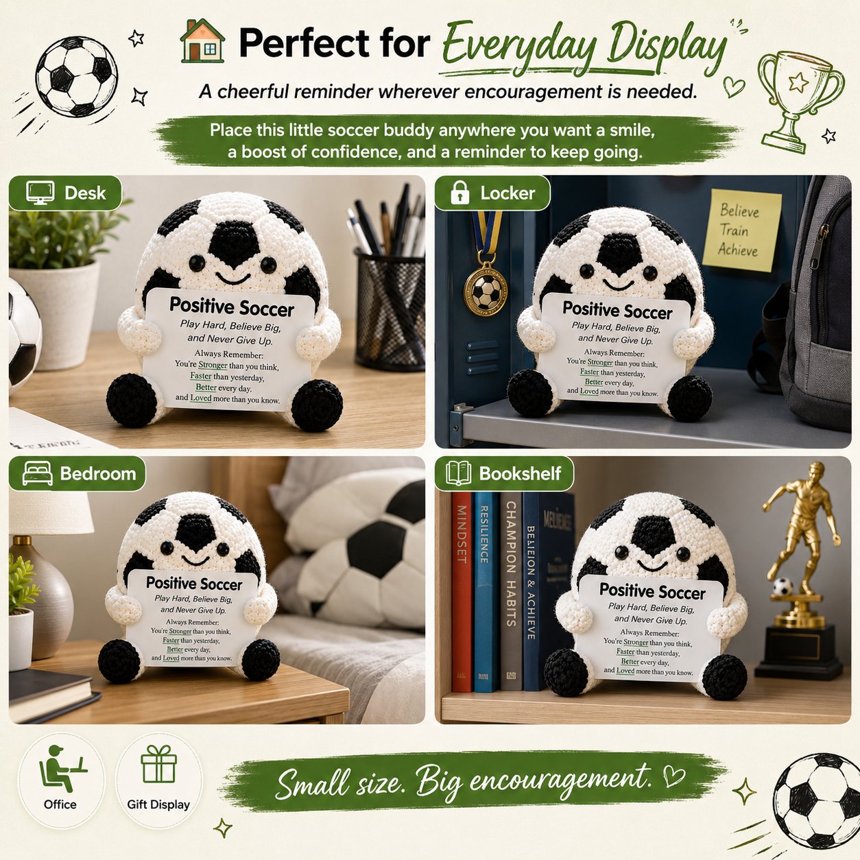⚽ Positive Soccer Buddy – Handmade Crochet Encouragement Gift 💚