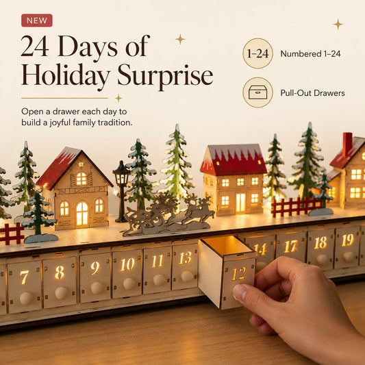 Wooden Village Advent Calendar With Led Glow