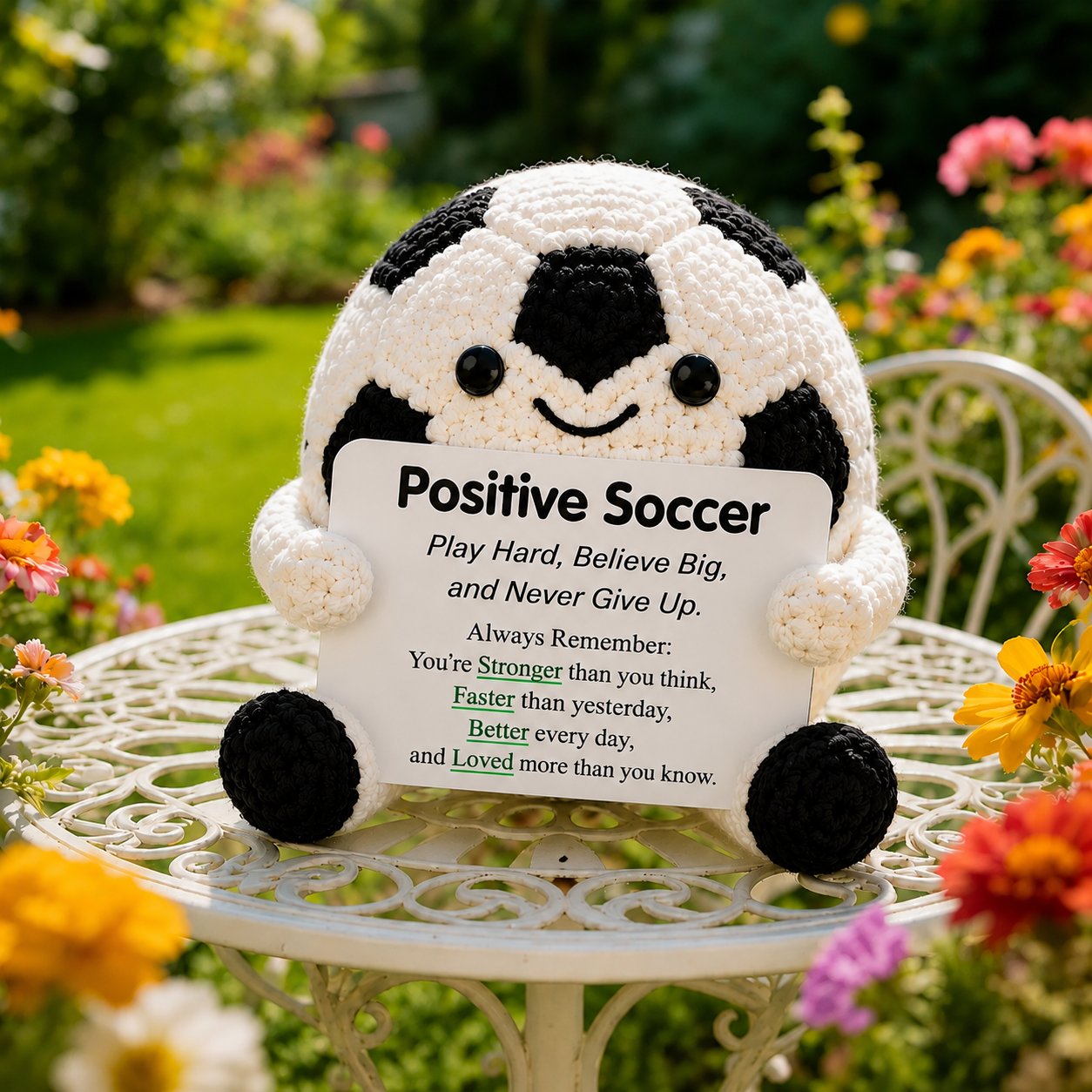 ⚽ Positive Soccer Buddy – Handmade Crochet Encouragement Gift 💚